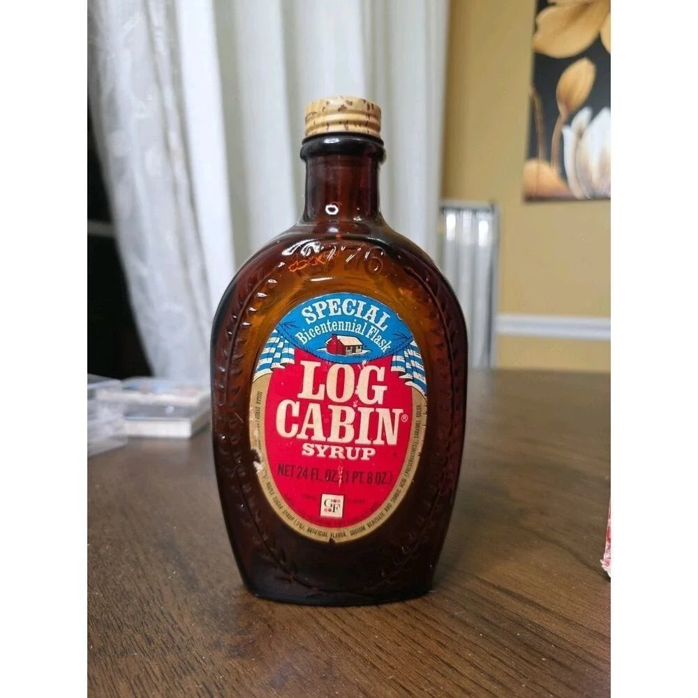 Vintage Log‎ Cabin Syrup Special Bicentennial Flask 1776-1976 Glass Bottle Empty